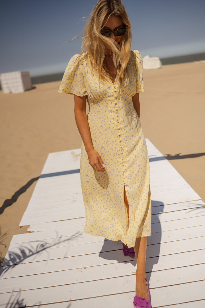 Diana | Women's Floral Midi Dress with V-Neck and Short Sleeves