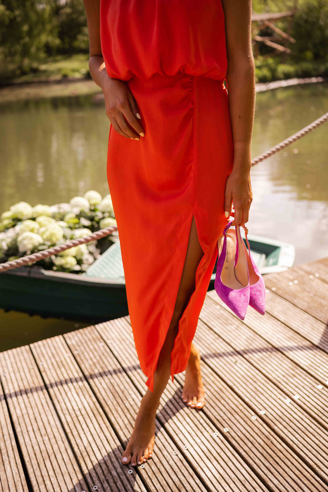 Leonie | Women's Summer Midi Dress with Side Slit