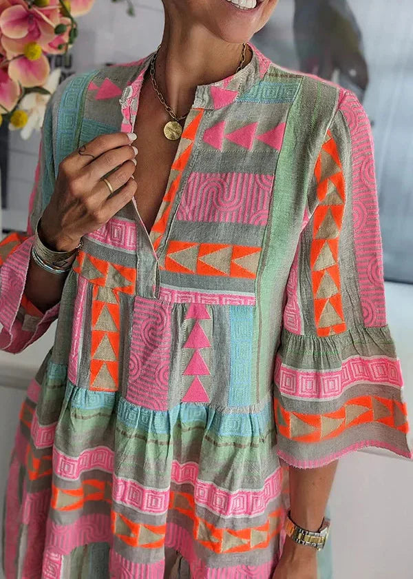 Ava - Chic V-Neck Cotton Hemp Summer Dress