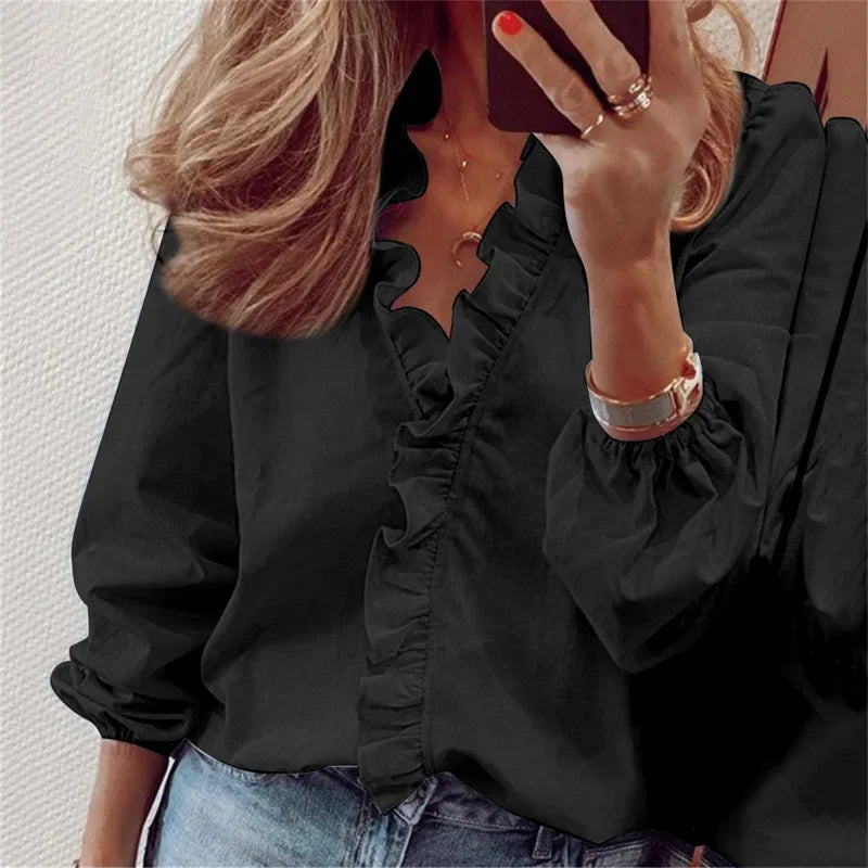 Enola | Women's Balloon Sleeve Feminine Blouse with Playful Ruffles