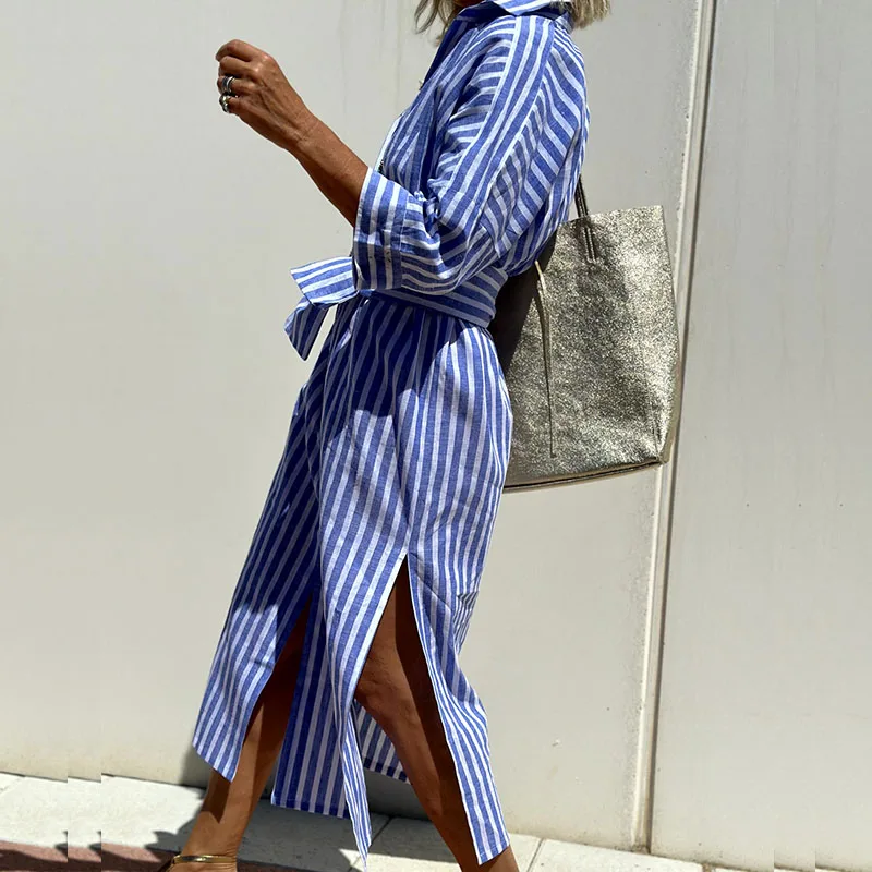 Hazel | Women's Sophisticated Striped Comfort Midi Dress