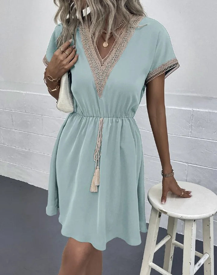 Josephine | Women's Chic V-Neck Boho Dress with Waist Tie