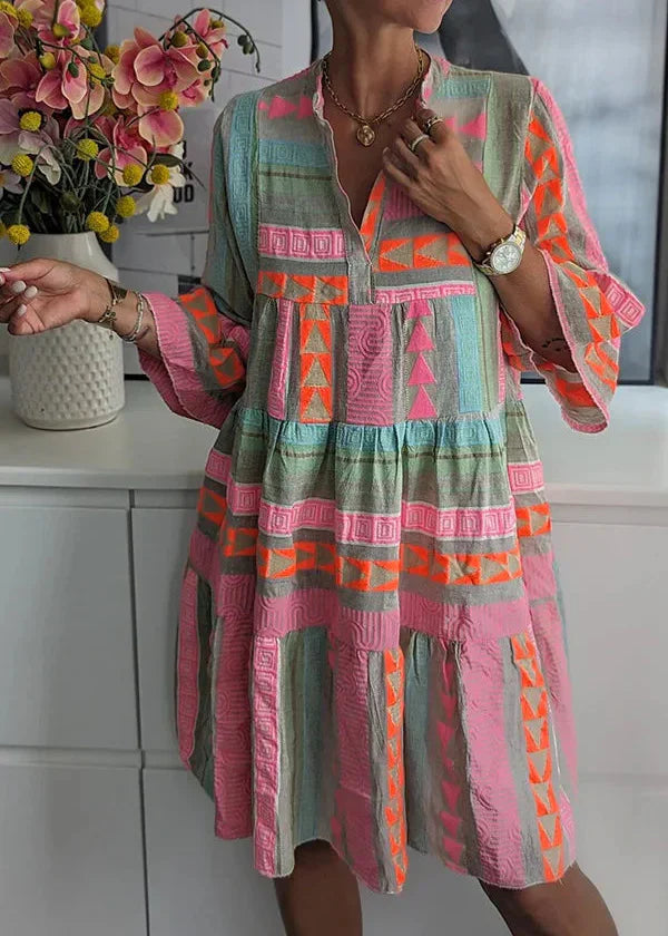 Ava - Chic V-Neck Cotton Hemp Summer Dress
