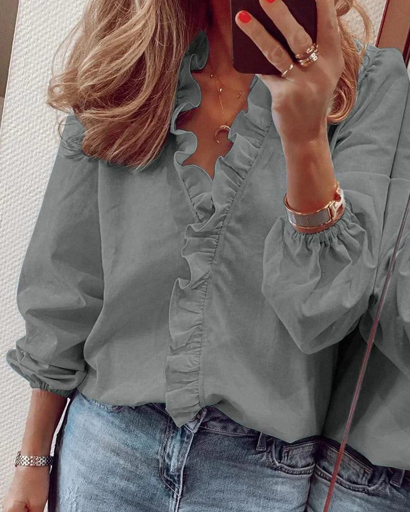 Enola | Women's Balloon Sleeve Feminine Blouse with Playful Ruffles