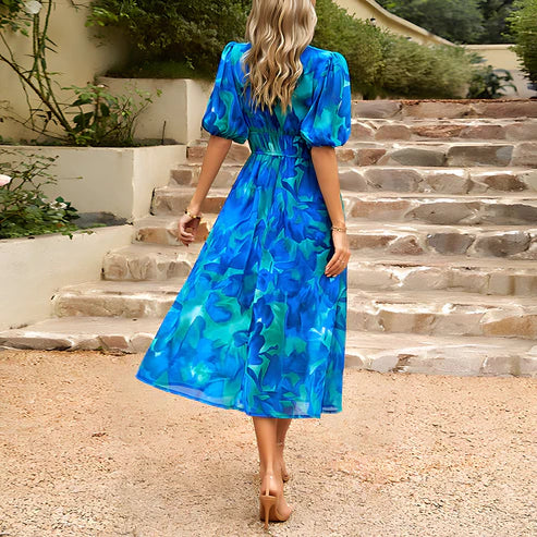 Everly | Women's Vintage Glam Lantern Sleeve Midi Dress