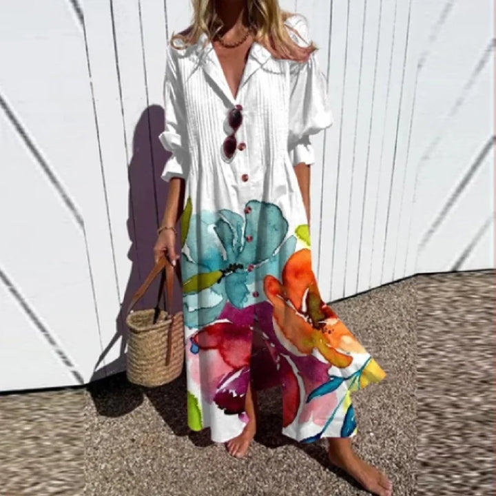 Diara | Women's Relaxed V-Neck Maxi Luxe Spring Bohemian Dress