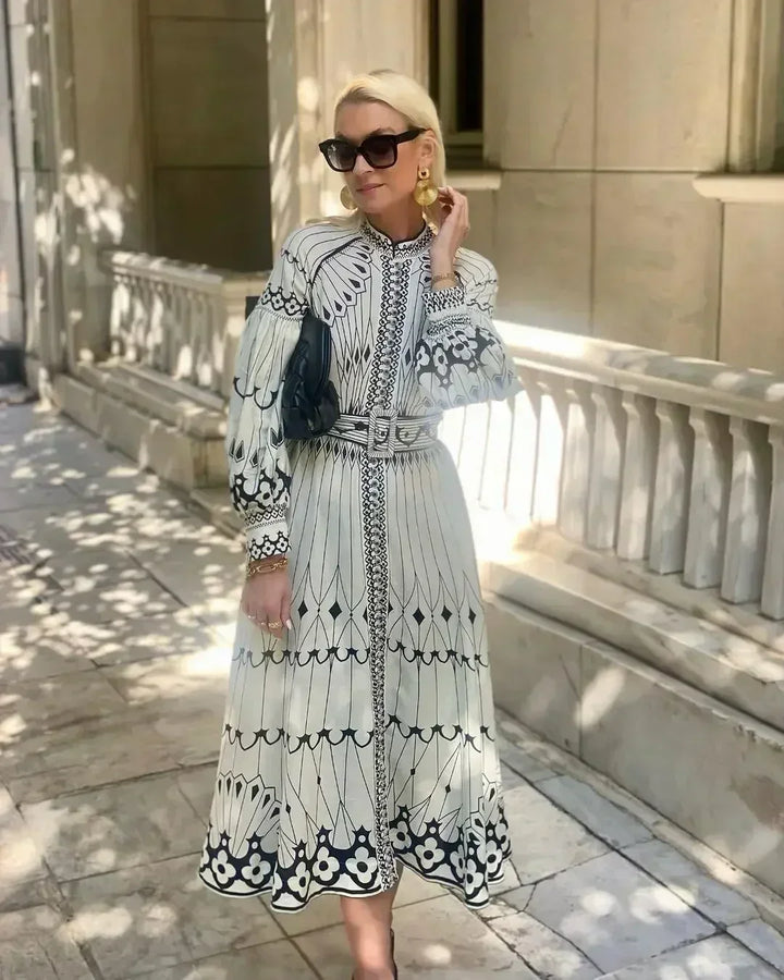 Eulalia | Women's Retro Stand Collar Boho Dress with Belt