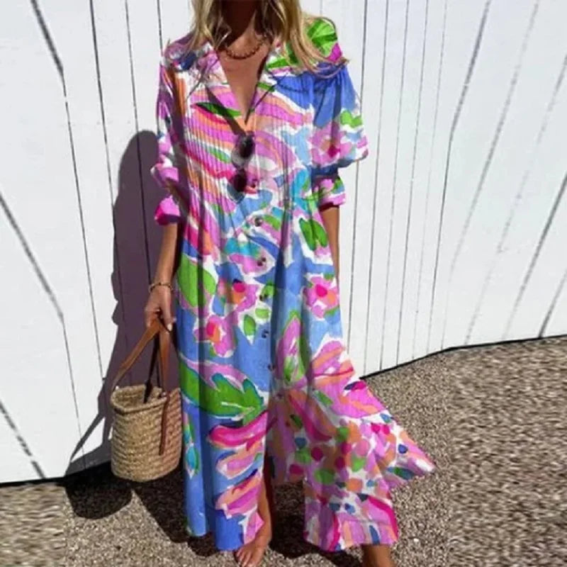 Diara | Women's Relaxed V-Neck Maxi Luxe Spring Bohemian Dress