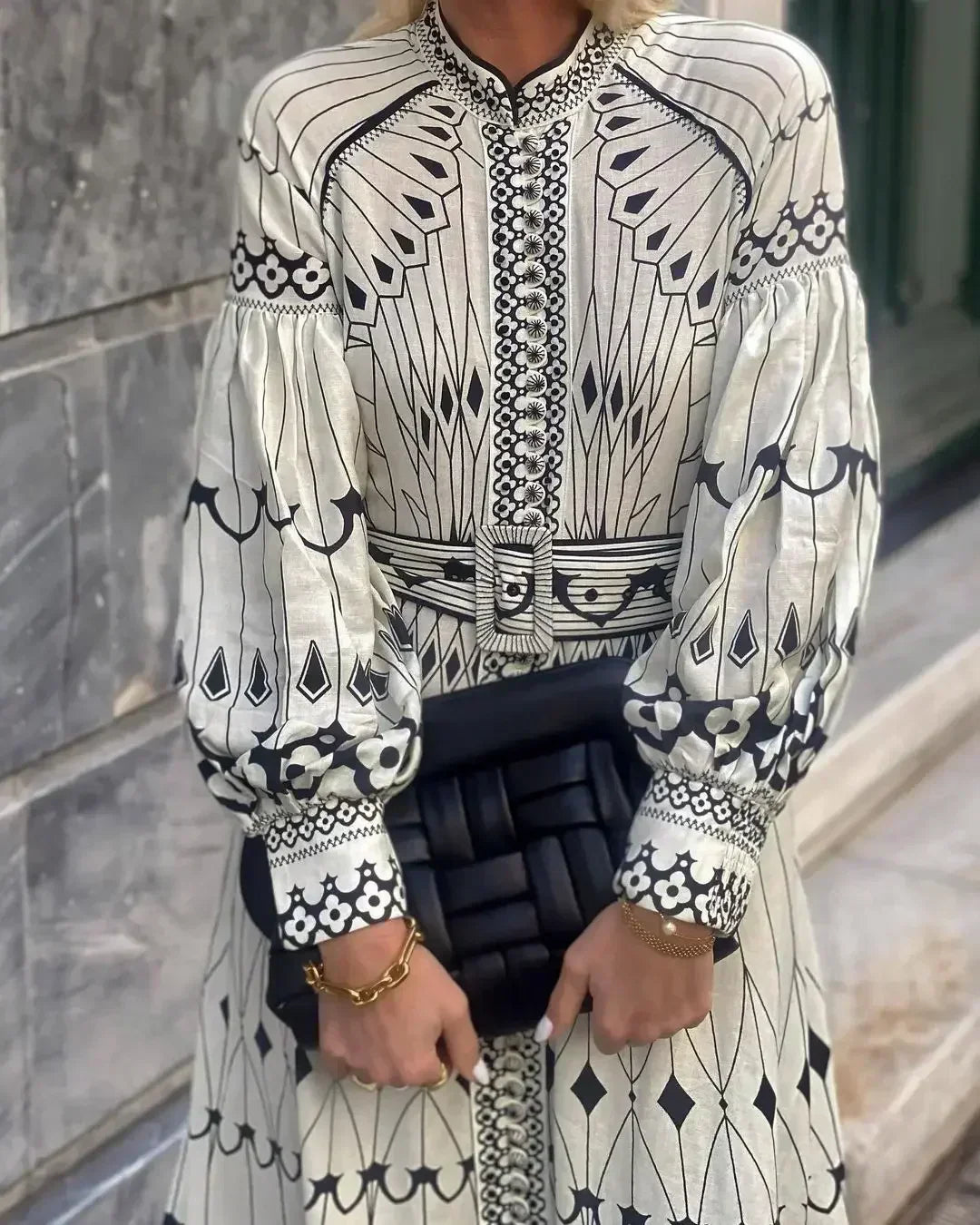 Eulalia | Women's Retro Stand Collar Boho Dress with Belt