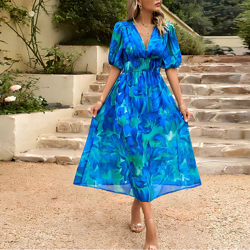 Everly | Women's Vintage Glam Lantern Sleeve Midi Dress