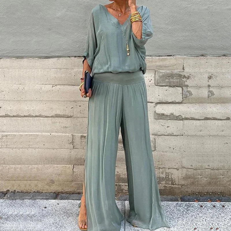 Jonah | Women's Relaxed V-Neck Flowy Lounge Set