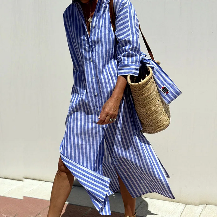 Hazel | Women's Sophisticated Striped Comfort Midi Dress
