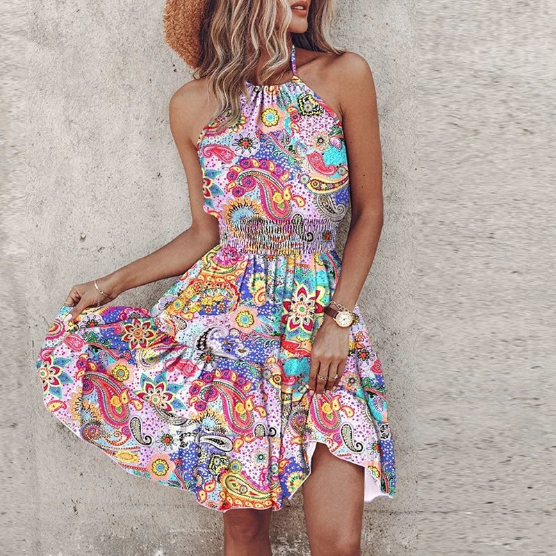 Marlowe | Women's Colorful Bohemian V-Neck Midi Dress