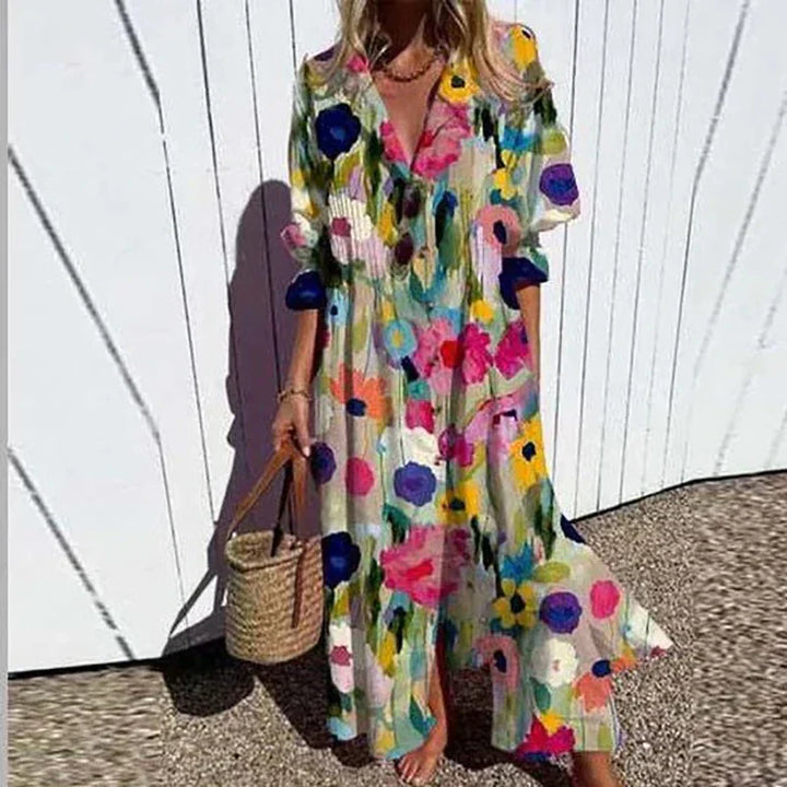 Diara | Women's Relaxed V-Neck Maxi Luxe Spring Bohemian Dress