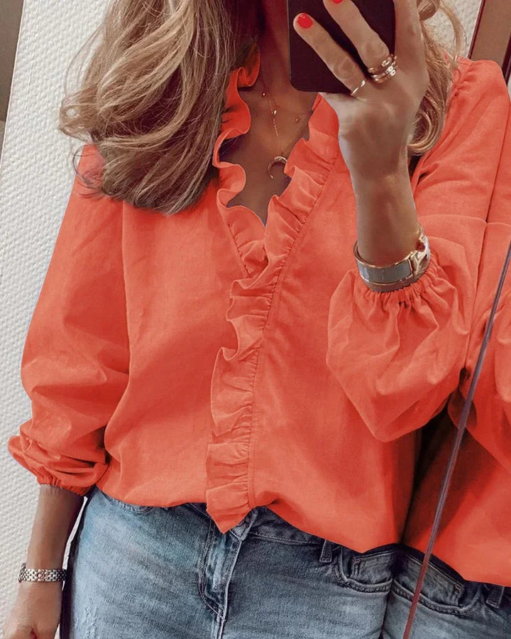 Enola | Women's Balloon Sleeve Feminine Blouse with Playful Ruffles