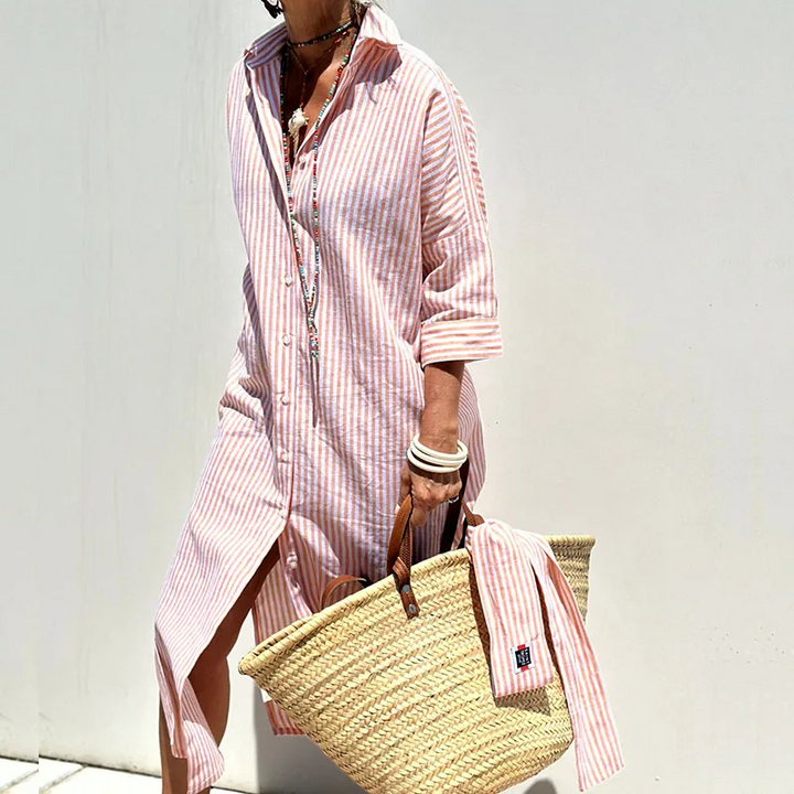 Hazel | Women's Sophisticated Striped Comfort Midi Dress
