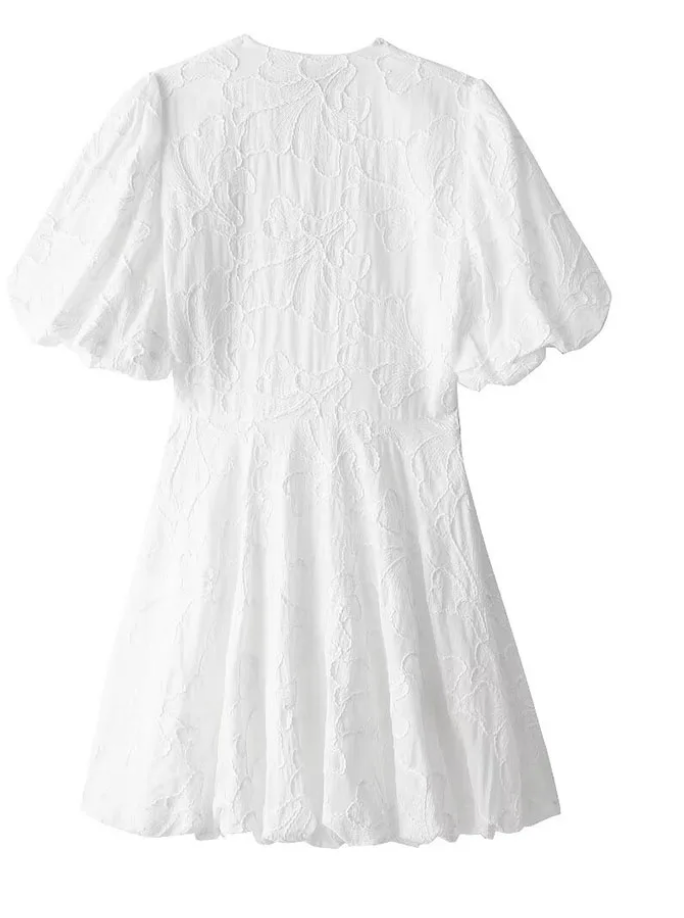 Fay | White Dress Featuring Embroidered Ruffle Accents