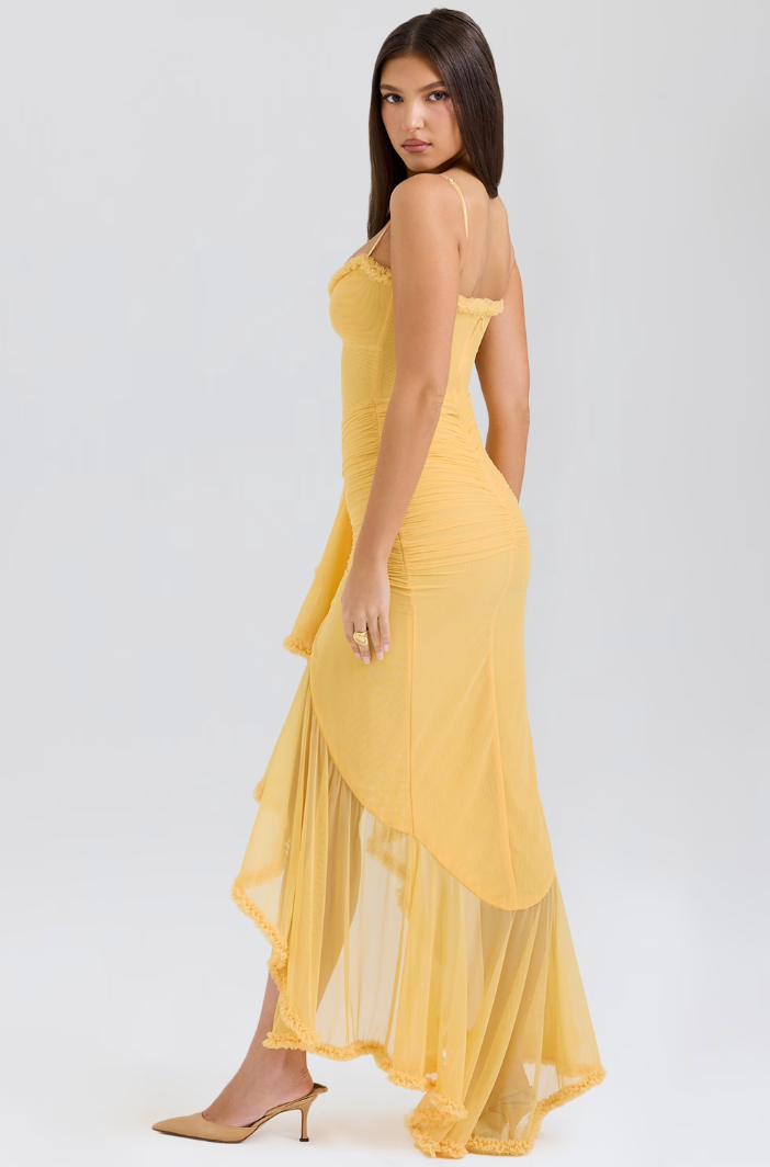 Fauna | Women's Bodycon Mini Ruched Ruffle Dovetail Party Dress