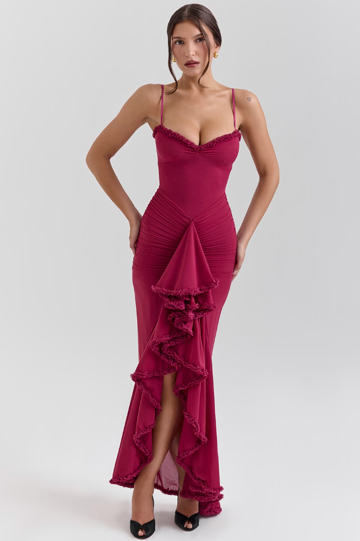 Fauna | Women's Bodycon Mini Ruched Ruffle Dovetail Party Dress