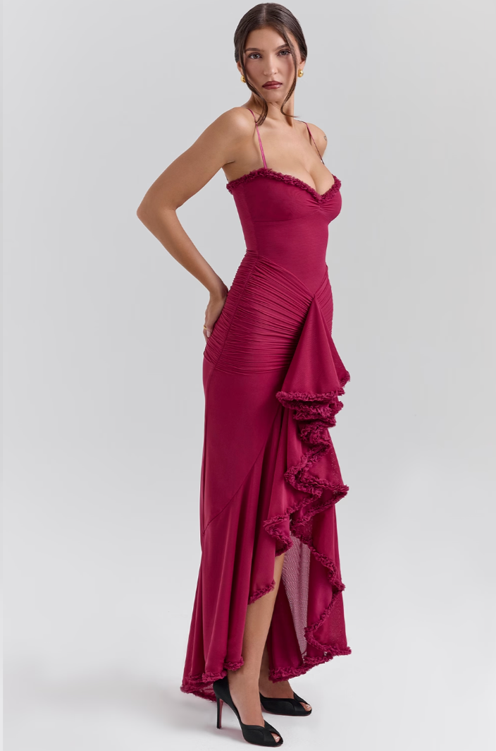Fauna | Women's Bodycon Mini Ruched Ruffle Dovetail Party Dress