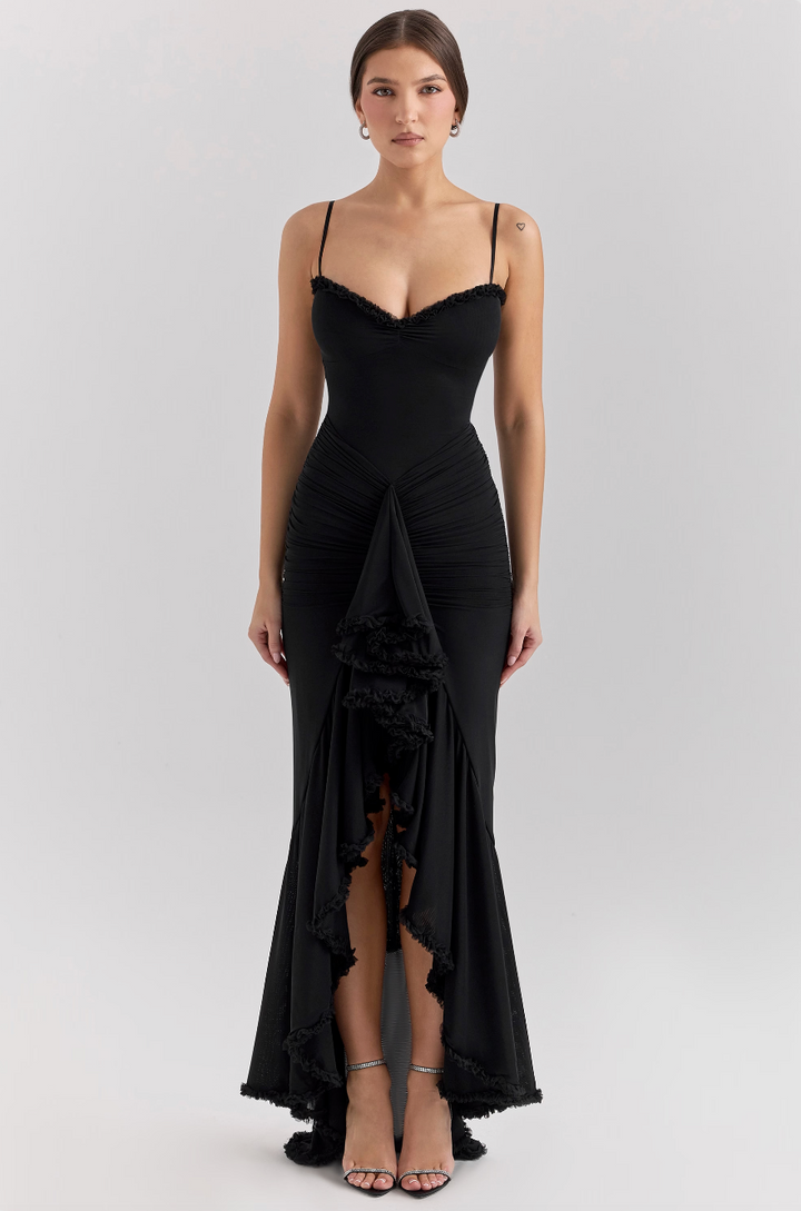 Fauna | Women's Bodycon Mini Ruched Ruffle Dovetail Party Dress