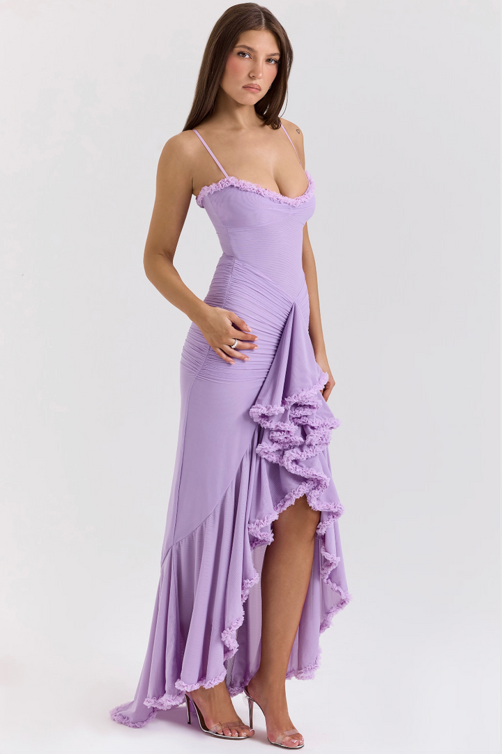 Fauna | Women's Bodycon Mini Ruched Ruffle Dovetail Party Dress