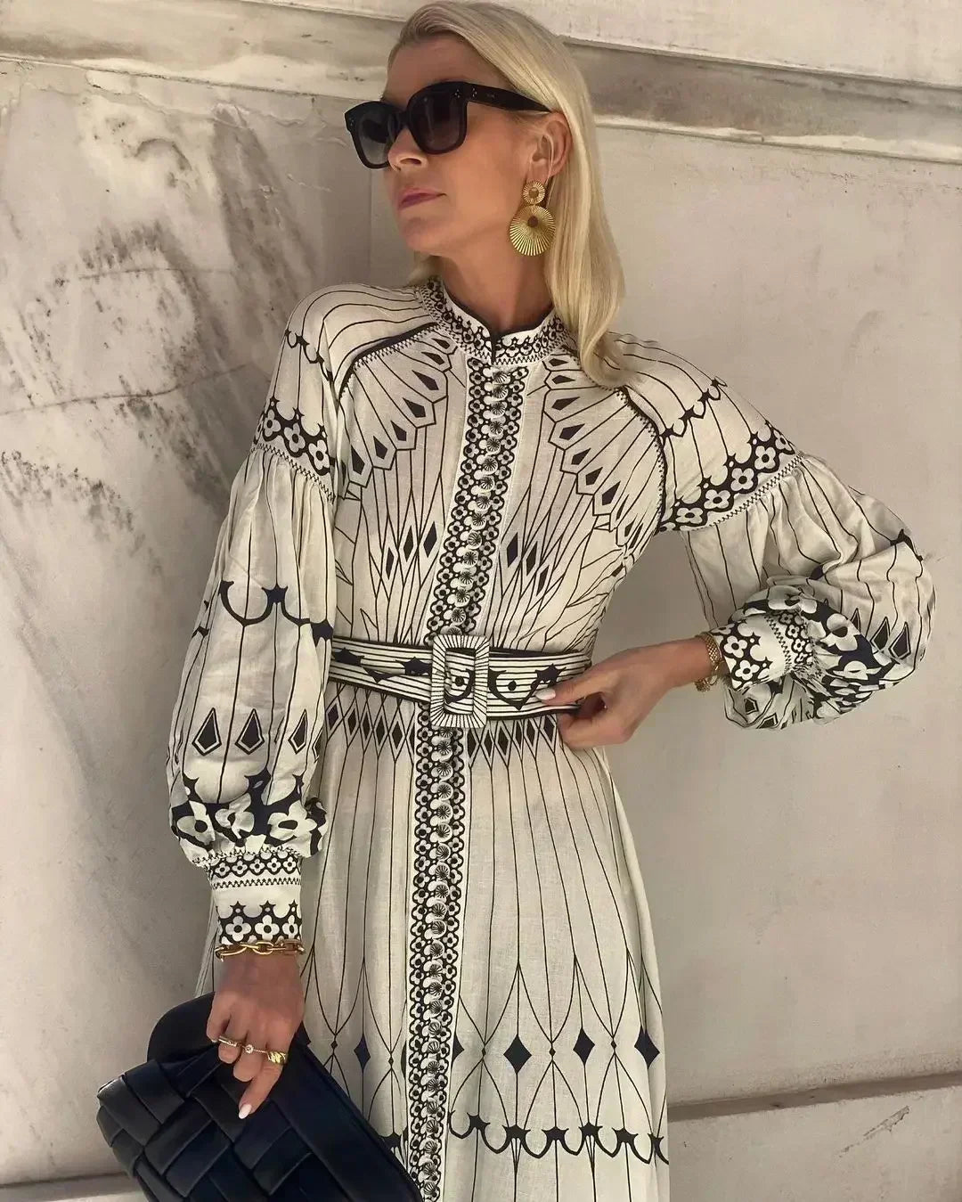 Eulalia - Retro Stand Collar Boho Dress