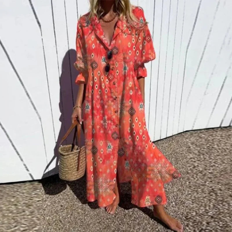 Diara | Women's Relaxed V-Neck Maxi Luxe Spring Bohemian Dress