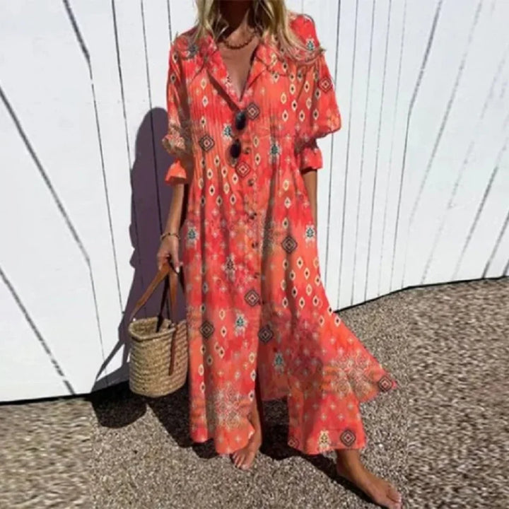 Diara | Women's Relaxed V-Neck Maxi Luxe Spring Bohemian Dress