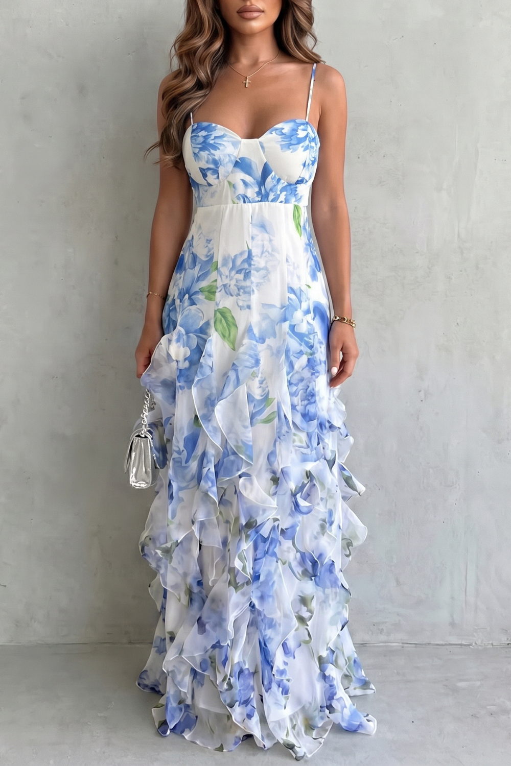 Sestina | Women's Floral Maxi Dress with Ruffles