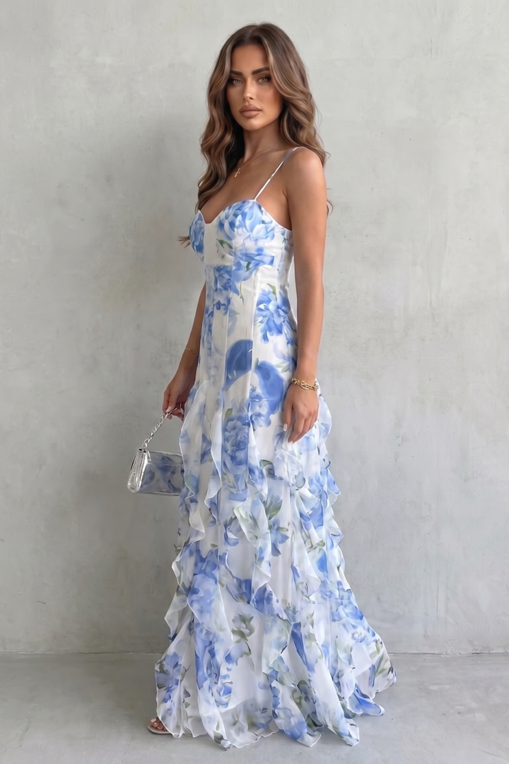 Sestina | Women's Floral Maxi Dress with Ruffles
