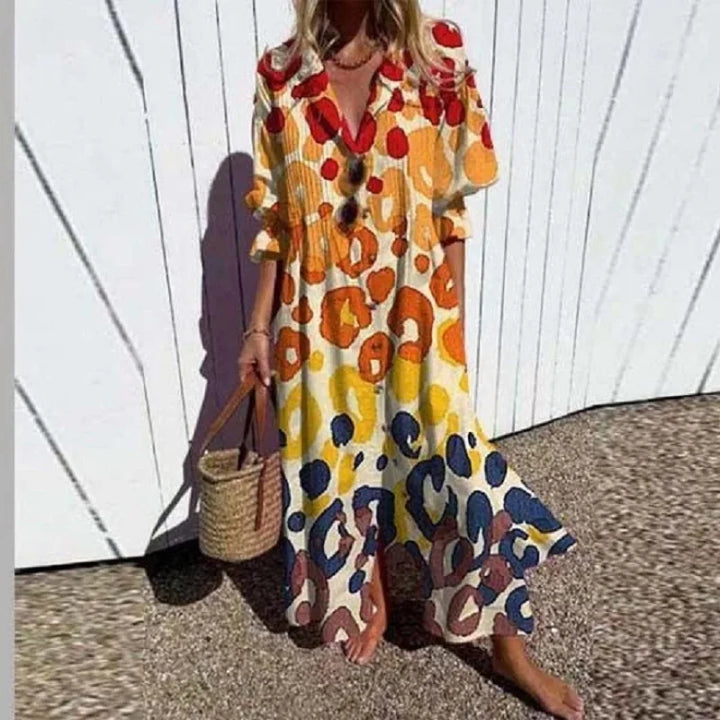 Diara | Women's Relaxed V-Neck Maxi Luxe Spring Bohemian Dress