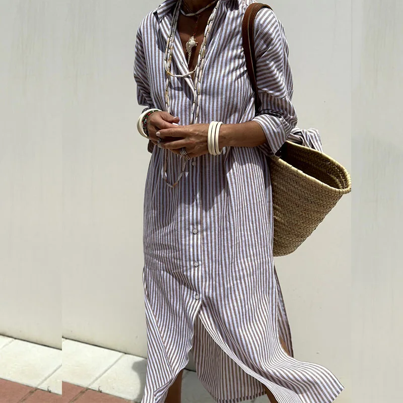 Hazel | Women's Sophisticated Striped Comfort Midi Dress