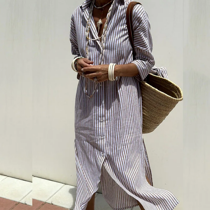 Hazel | Women's Sophisticated Striped Comfort Midi Dress