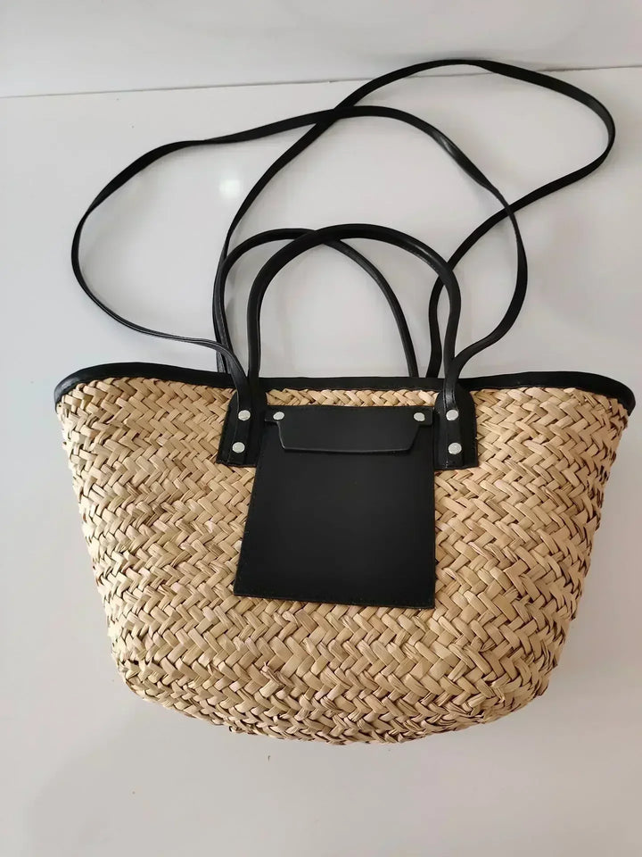 Torborg | Elegant straw bag with leather accents