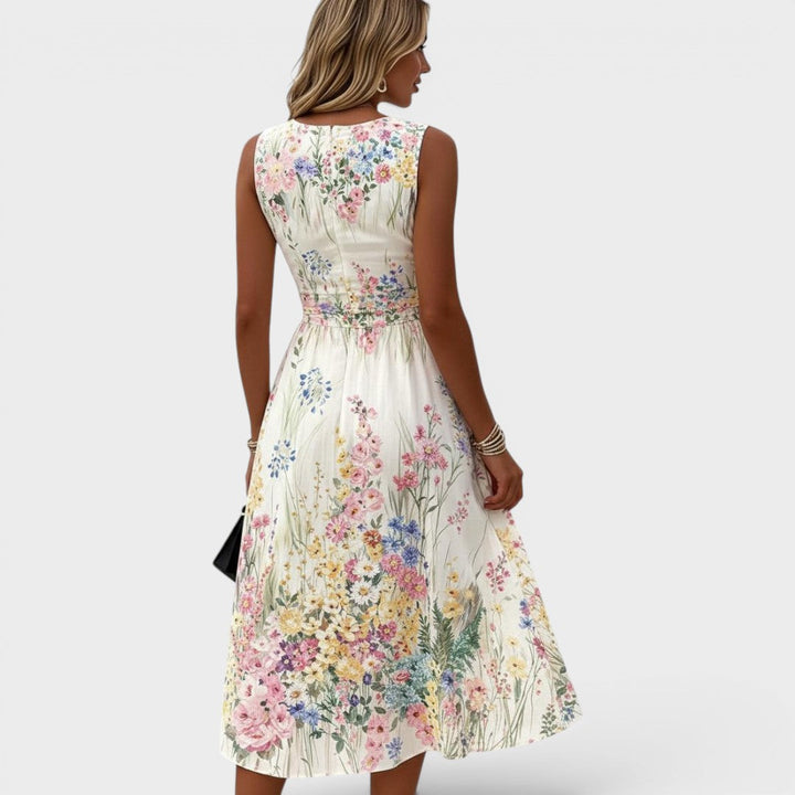 Kimberly | Women's Round Neck Sleeveless Floral Midi Dress