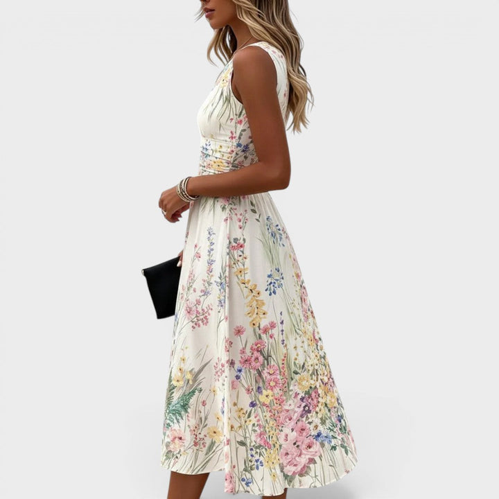 Kimberly | Women's Round Neck Sleeveless Floral Midi Dress