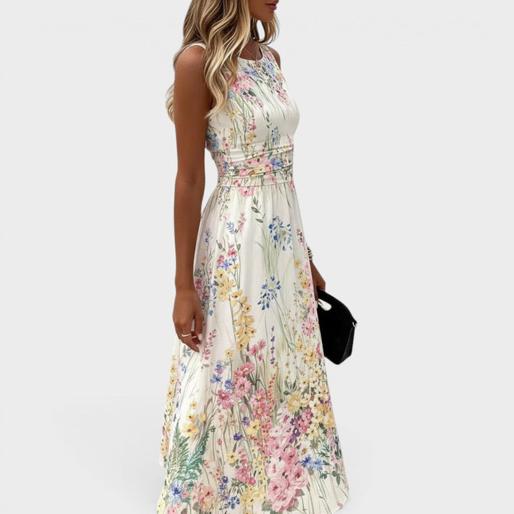 Kimberly | Women's Round Neck Sleeveless Floral Midi Dress