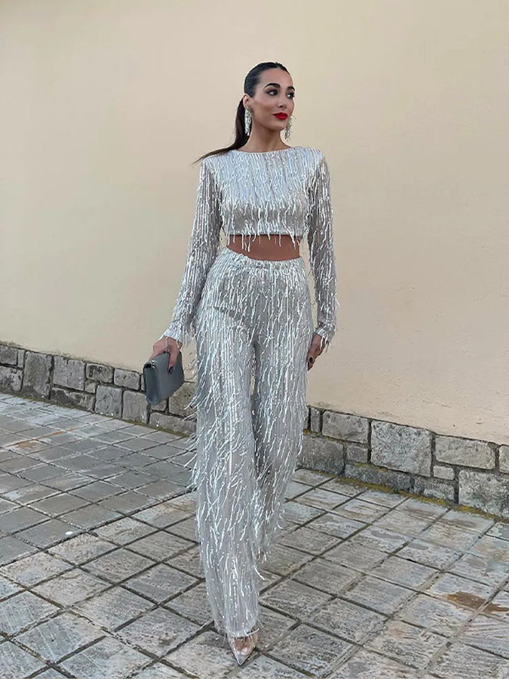 Coraline | Women's Long Sleeve Glamorous Crop with Sequins