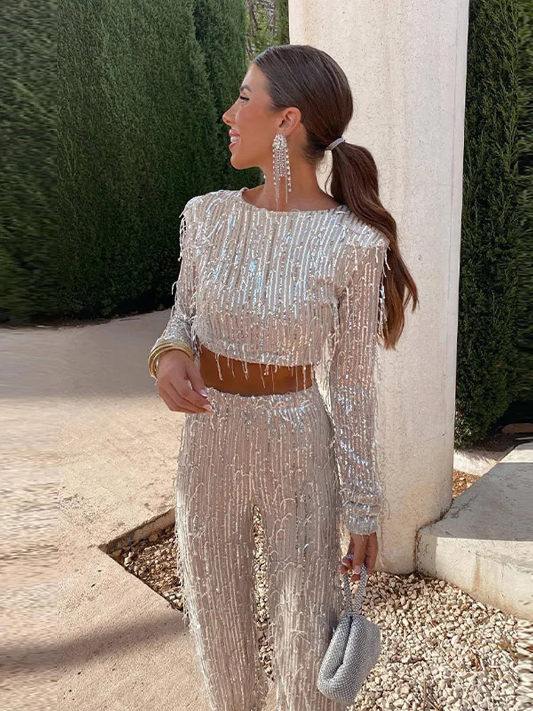 Coraline | Women's Long Sleeve Glamorous Crop with Sequins