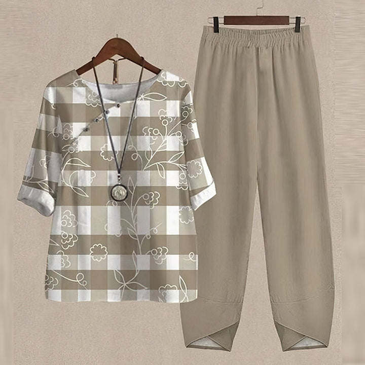 Women's Two-Piece Set with Round Neck and Short Sleeve