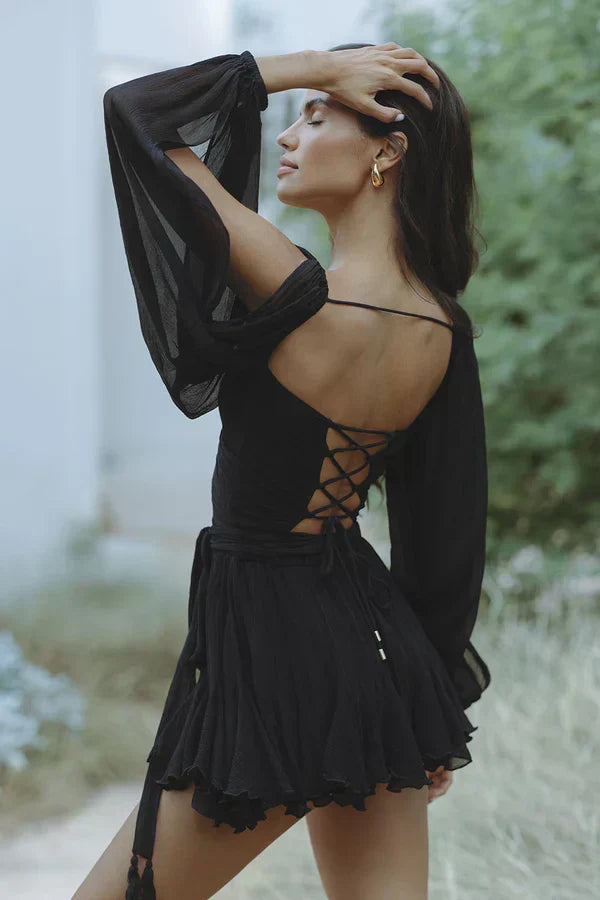 Layla | Women's Mini Dress with V-Neck and Tie Waist