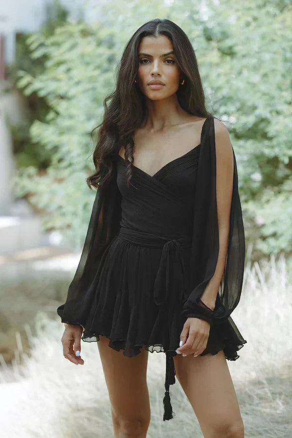 Layla | Women's Mini Dress with V-Neck and Tie Waist