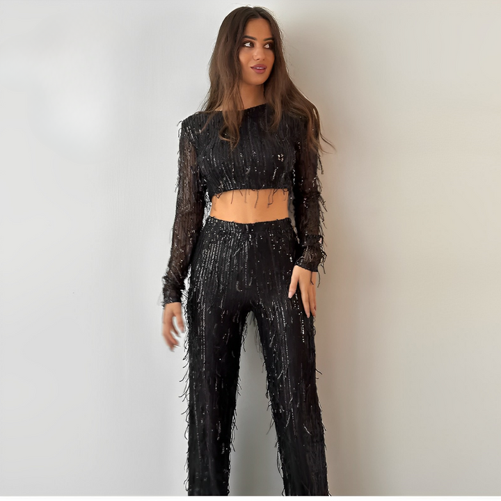 Coraline | Women's Long Sleeve Glamorous Crop with Sequins