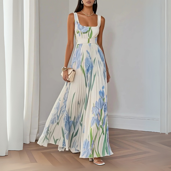Nina - Women's Long Floral Pleated Dress