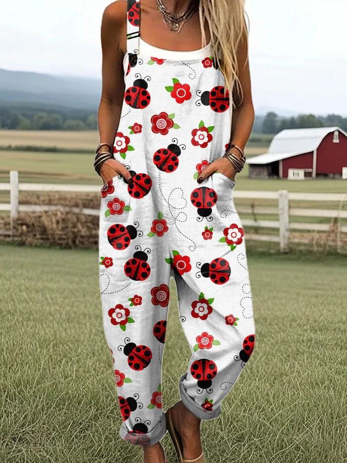 Women's Vintage Floral Jumpsuit - Comfortable Wide Leg Design