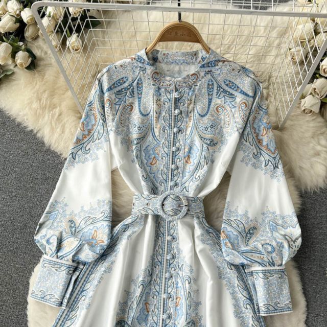 Floral A-Line Dress with Belt