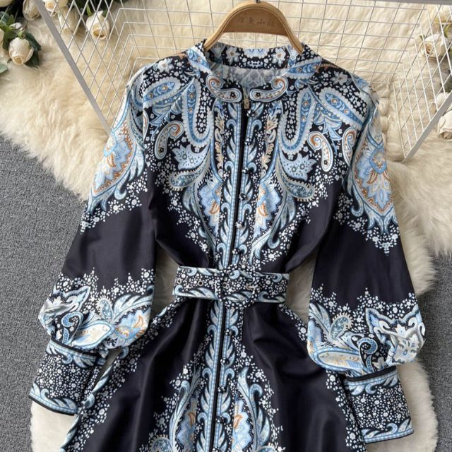 Floral A-Line Dress with Belt