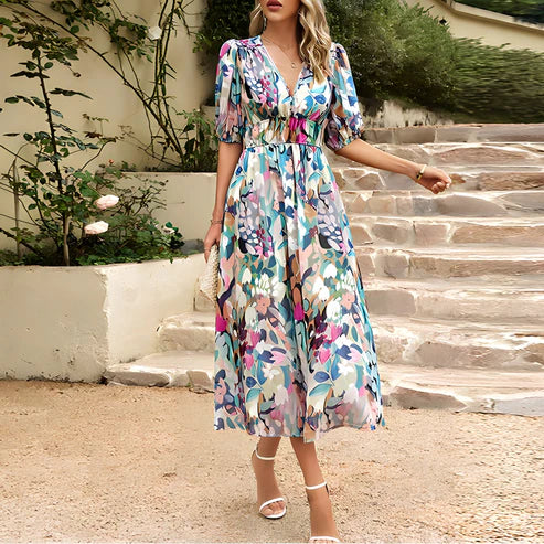 Everly | Women's Vintage Glam Lantern Sleeve Midi Dress