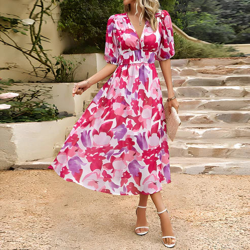 Everly | Women's Vintage Glam Lantern Sleeve Midi Dress